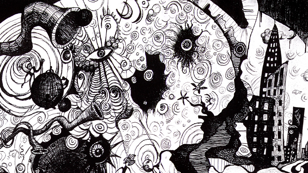 'Untitled 19' by Stephen Reding (2001). Pen and ink. Featured in the book HIT: Once Upon a Field by James Walker.